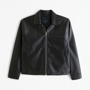 Abercrombie & Fitch Men's Cropped Vegan Leather Zip Trucker Jacket